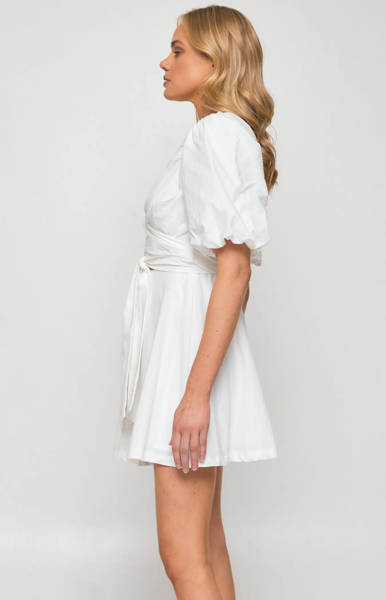 Two Way Sleeve Ruche Front Dress with Tie (WDR506B)