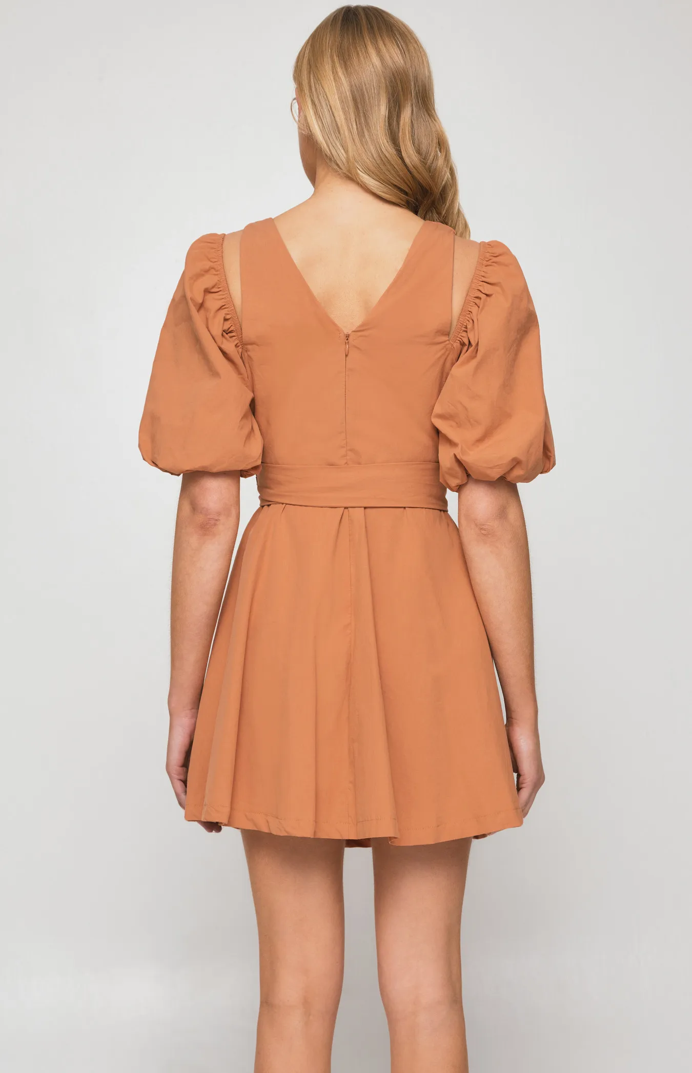 Two Way Sleeve Ruche Front Dress with Tie (WDR506B)