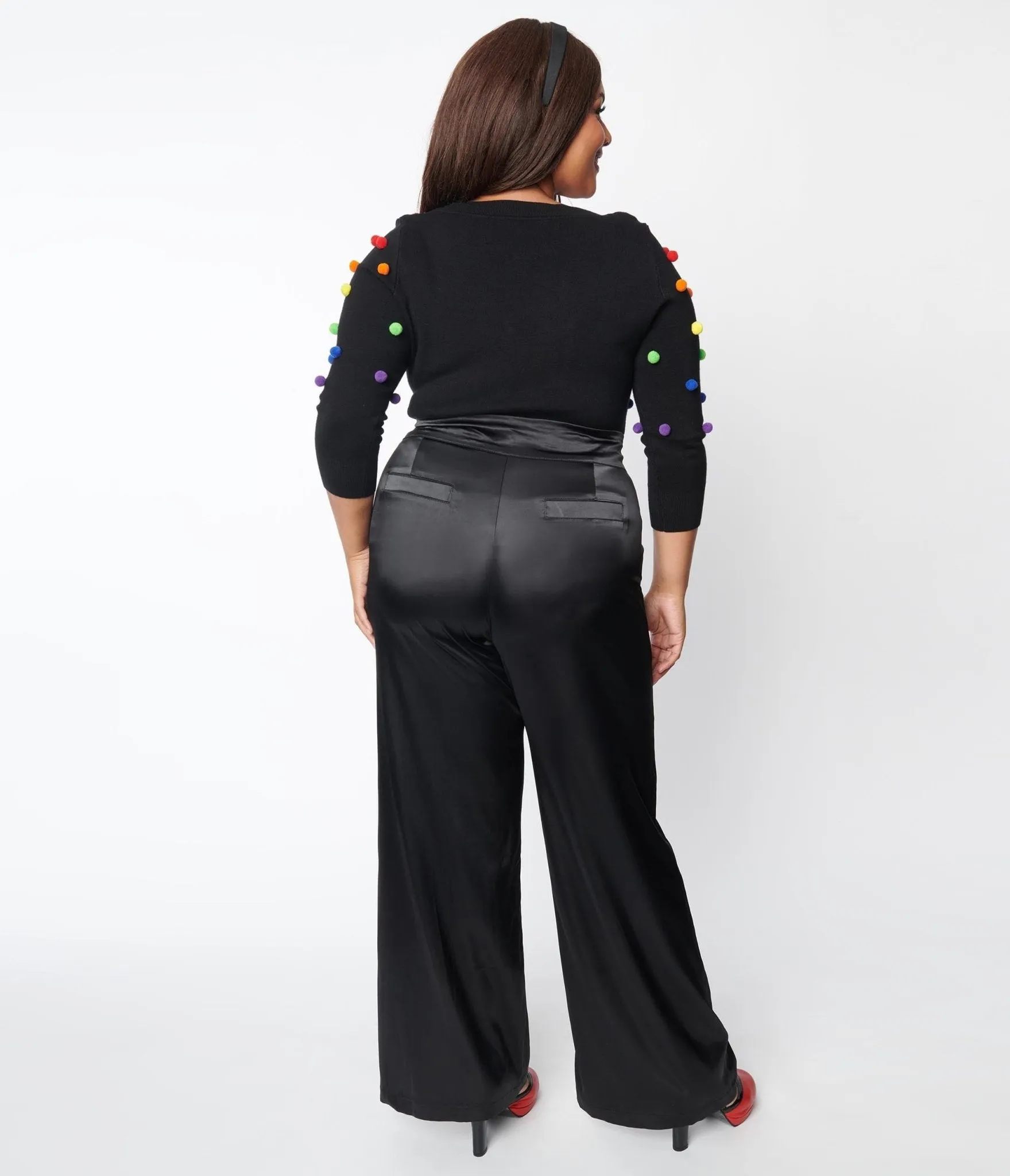 Unique Vintage Plus Size 1940s Black Satin High Waist Ginger Pants