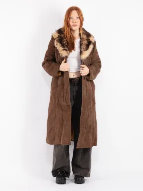 Vintage 70's Women Sheepskin Long Coat in Brown