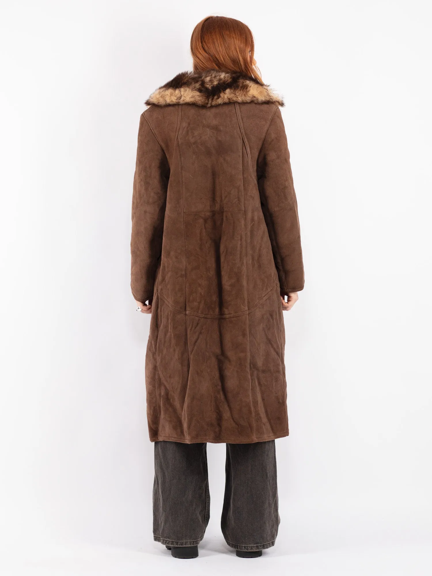 Vintage 70's Women Sheepskin Long Coat in Brown