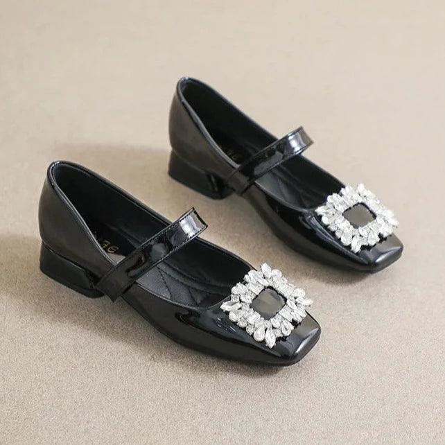 W2381 Women's Casual Shoes - Low Heels With Rhinestone Design