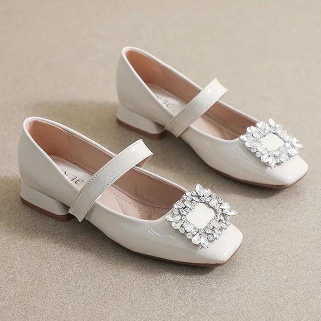 W2381 Women's Casual Shoes - Low Heels With Rhinestone Design