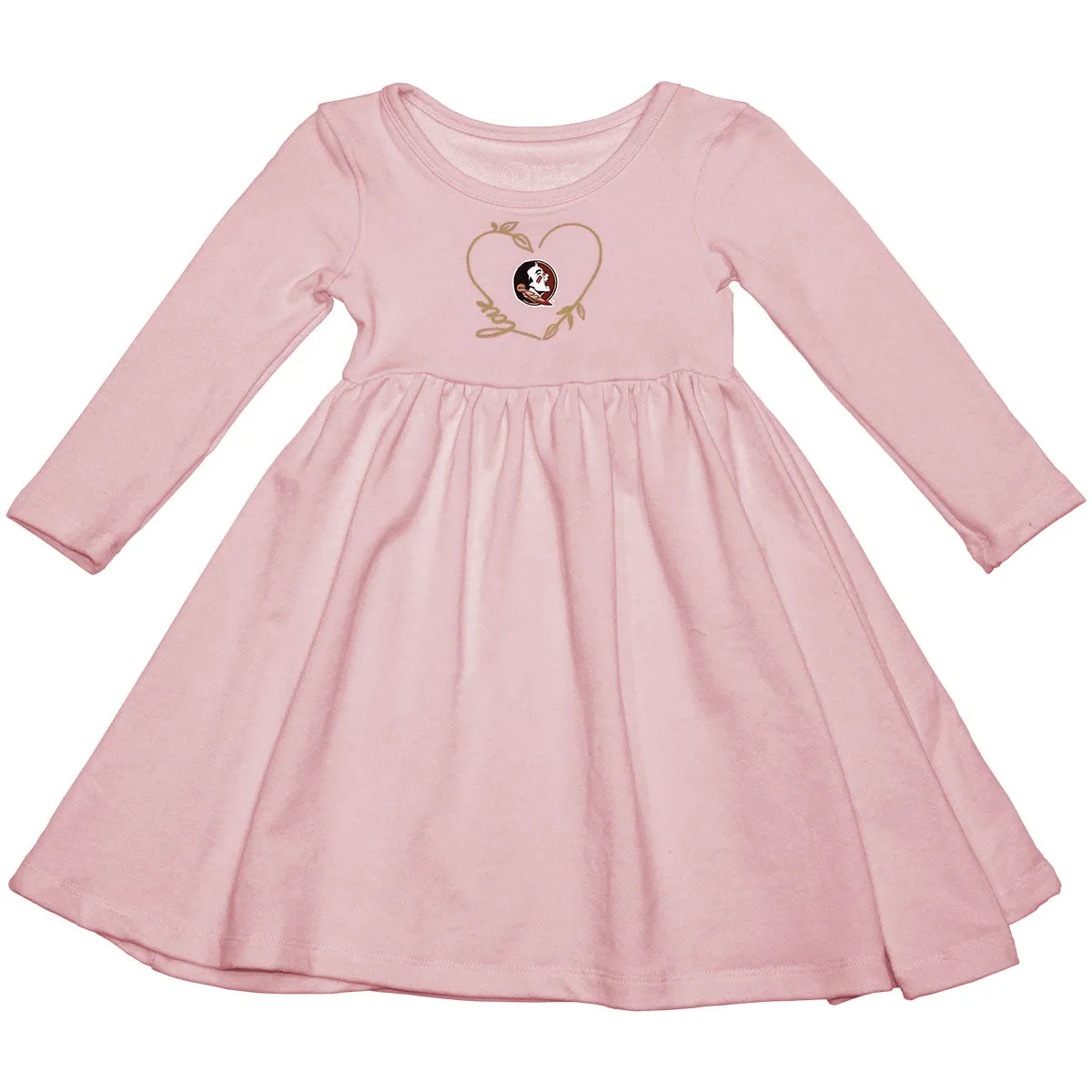 Wes & Willy Infant/Toddler Seminole Logo Heart Design Long Sleeve Tri-blend Dress - Pink