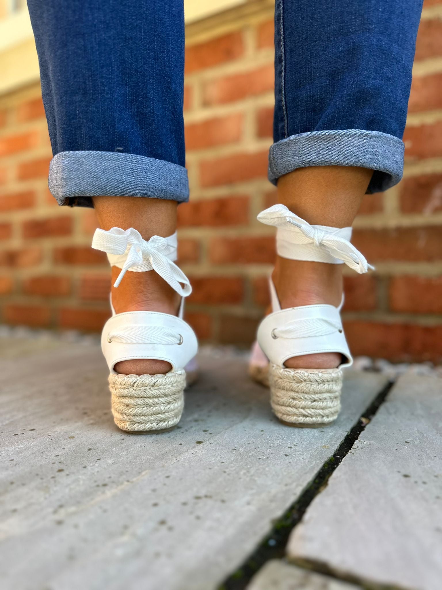 White Loose Weave Lace Up Espadrille Shoes