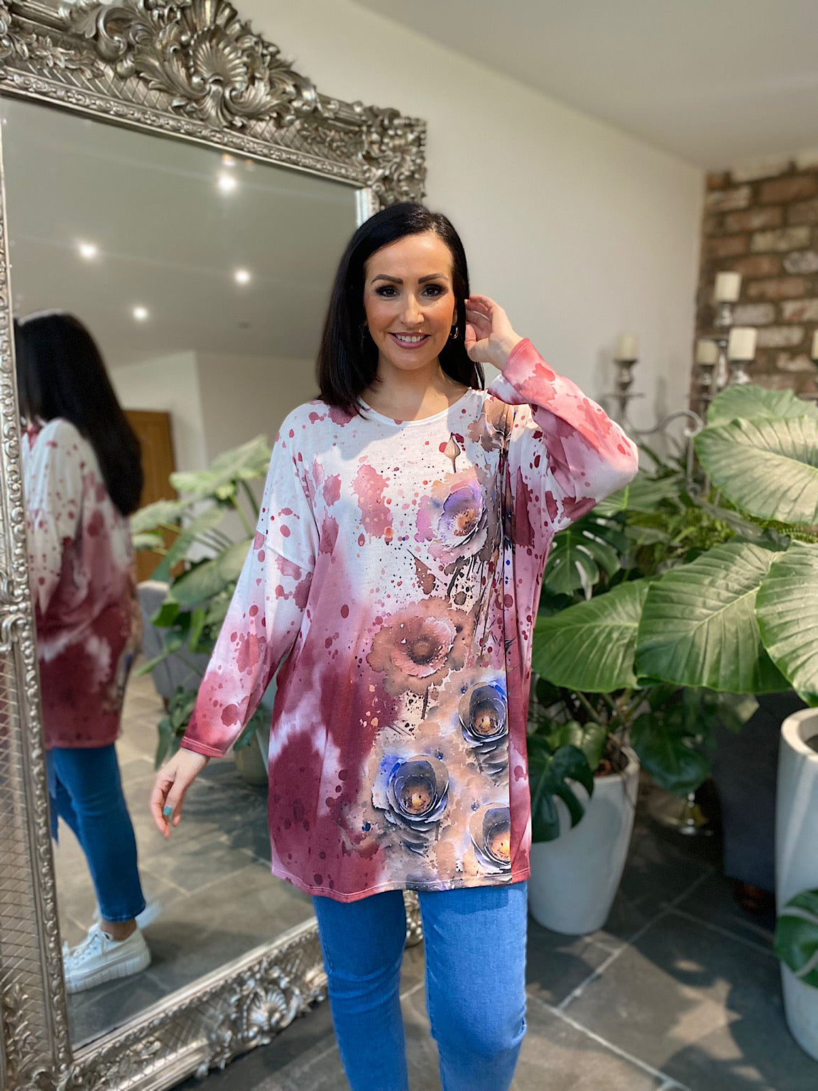 Wine Floral Colour Splash Tunic Pria