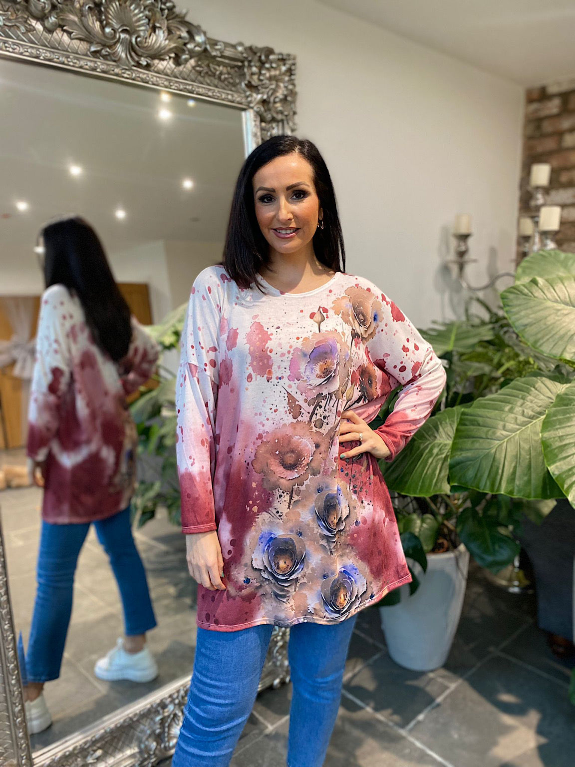 Wine Floral Colour Splash Tunic Pria