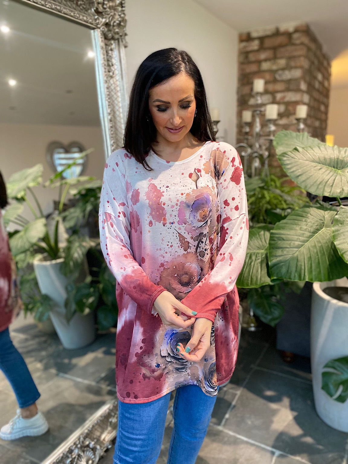 Wine Floral Colour Splash Tunic Pria