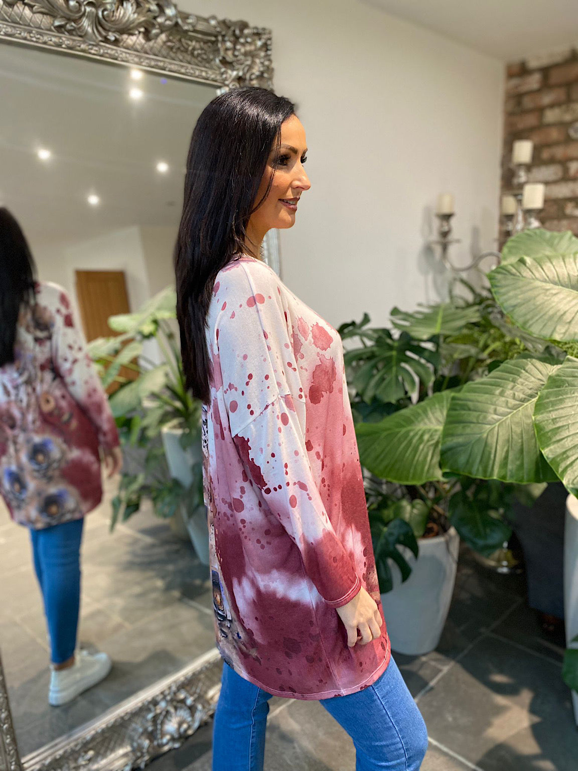 Wine Floral Colour Splash Tunic Pria