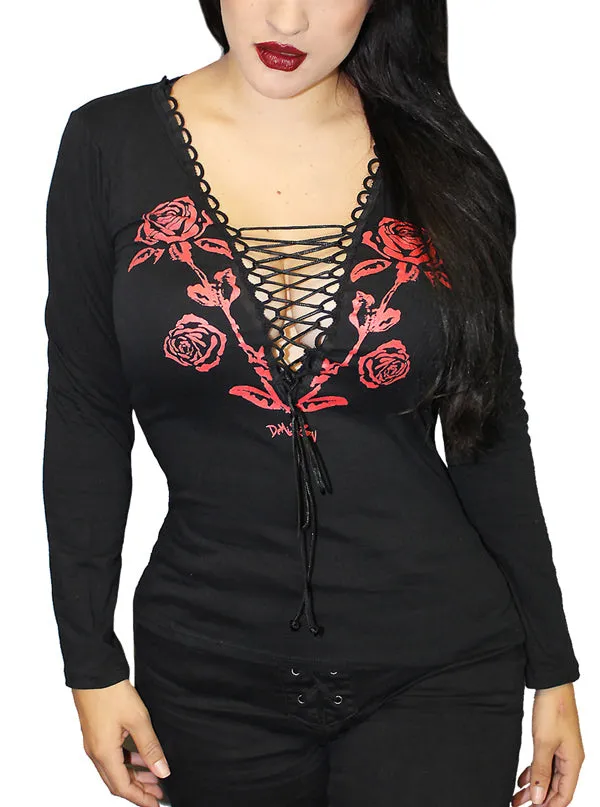 Women's Nashville Rose Long Sleeve Gothic Corset Tee