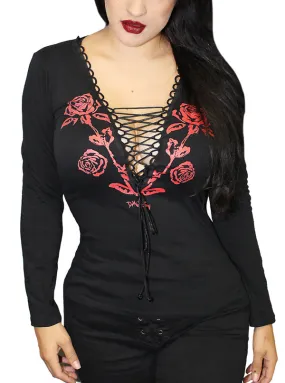 Women's Nashville Rose Long Sleeve Gothic Corset Tee