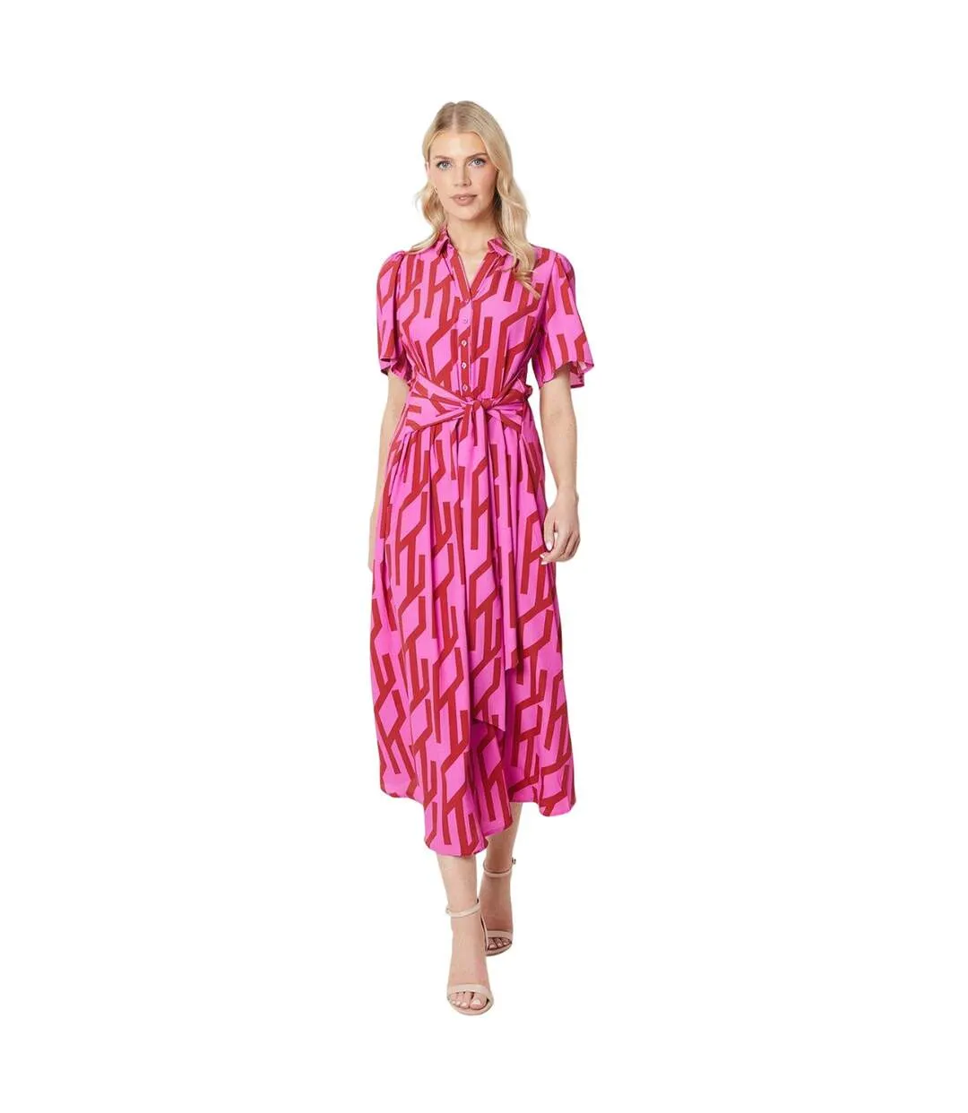 Womens/ladies waist tie midi dress pink Principles