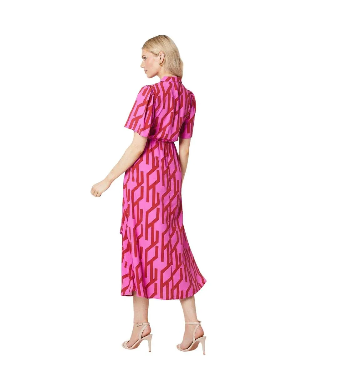 Womens/ladies waist tie midi dress pink Principles