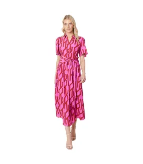 Womens/ladies waist tie midi dress pink Principles