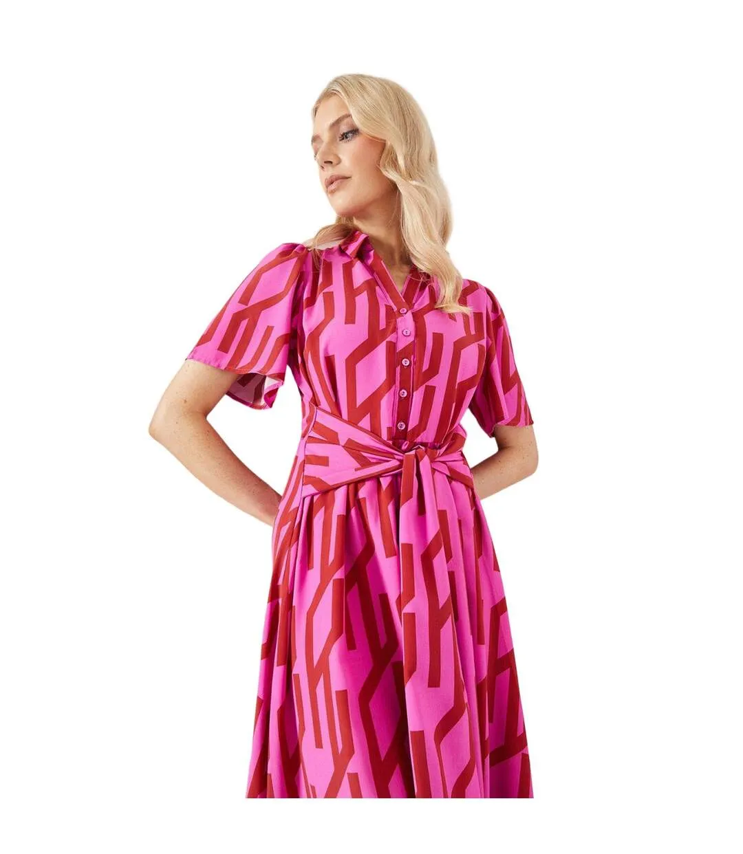 Womens/ladies waist tie midi dress pink Principles