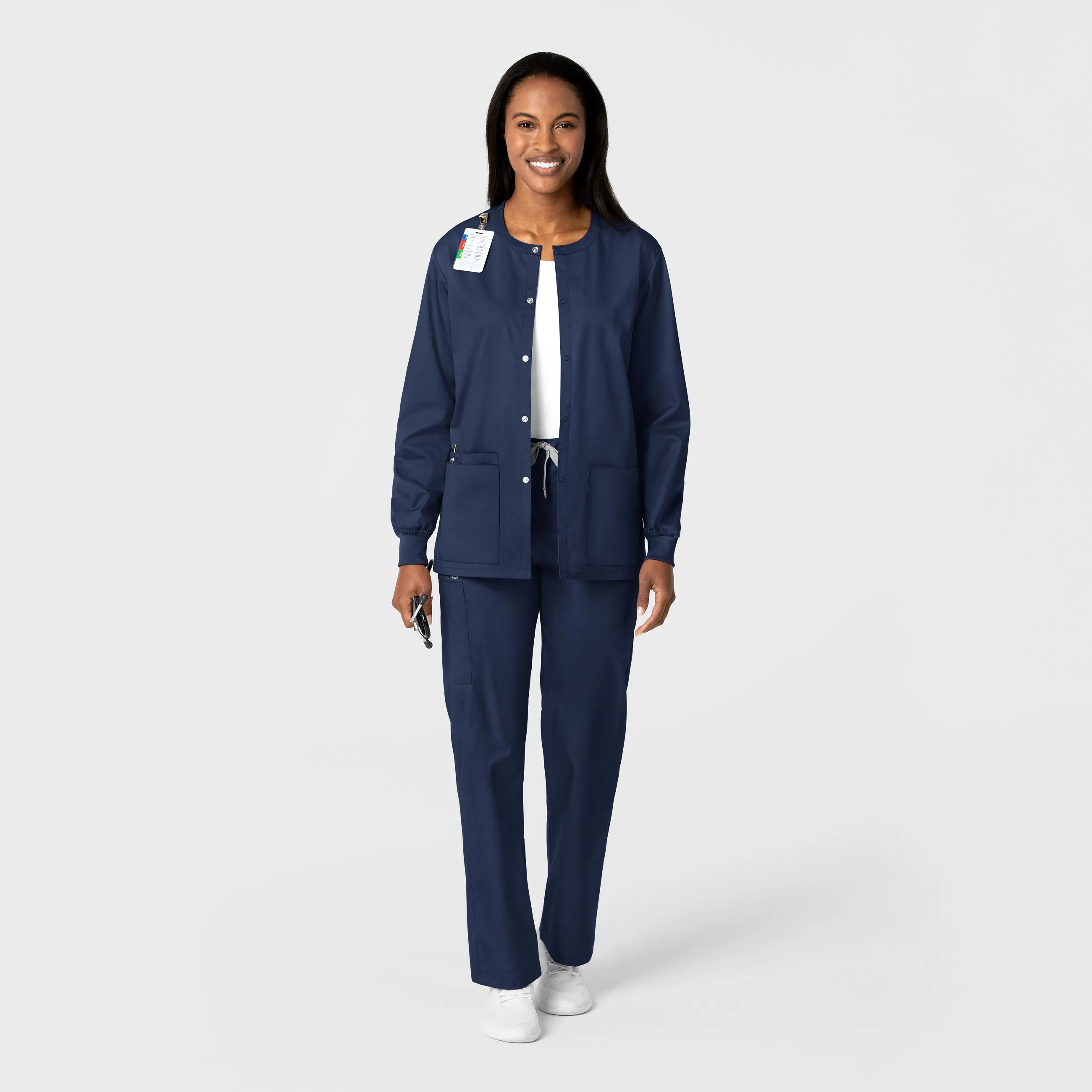 WonderWORK Unisex Snap Front Scrub Jacket - Navy