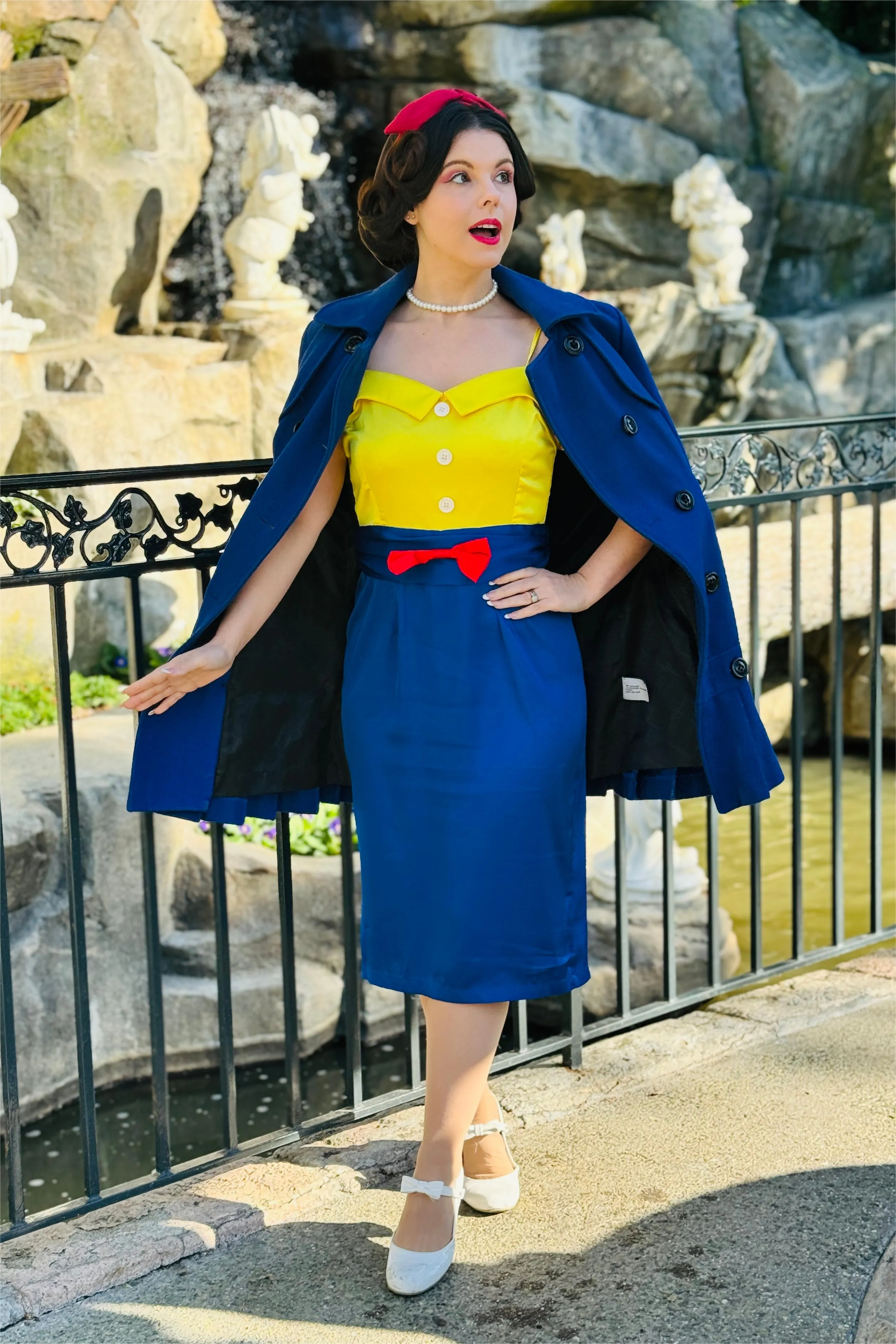 Yellow & Blue 1960s Bow Strap Pencil Dress