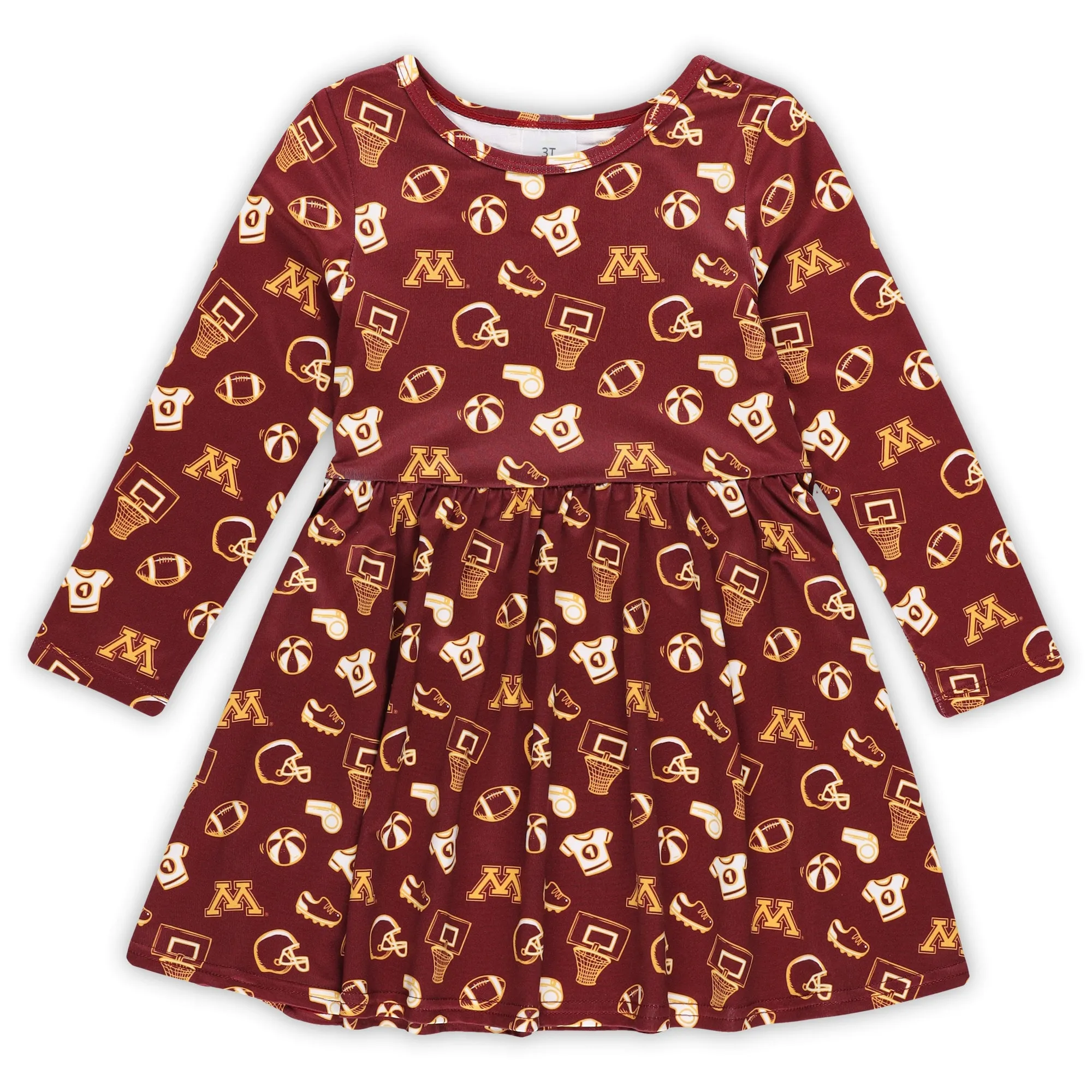 ZooZatz Minnesota Golden Gophers Girls Toddler Maroon Allover Print Long Sleeve Dress